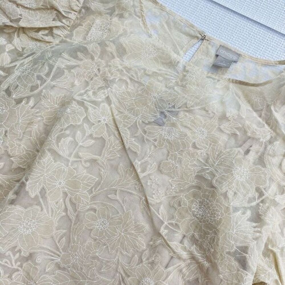 Chicos Size 3 16/18 Beige‎ Sheer Floral Boho Gauzy Attached Camisole